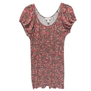 True Y2K Vintage Rayon Knit Ann Taylor Novelty Artsy Floral Pleated Mini Dress